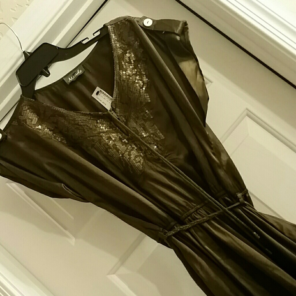 Olive brown small satin dress w/ sequence Maude